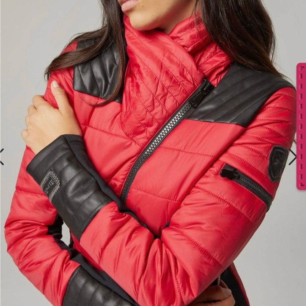 Alo n Roc. Red Quilted  Bernina Moto  Jacket with Black Trim. Never worn